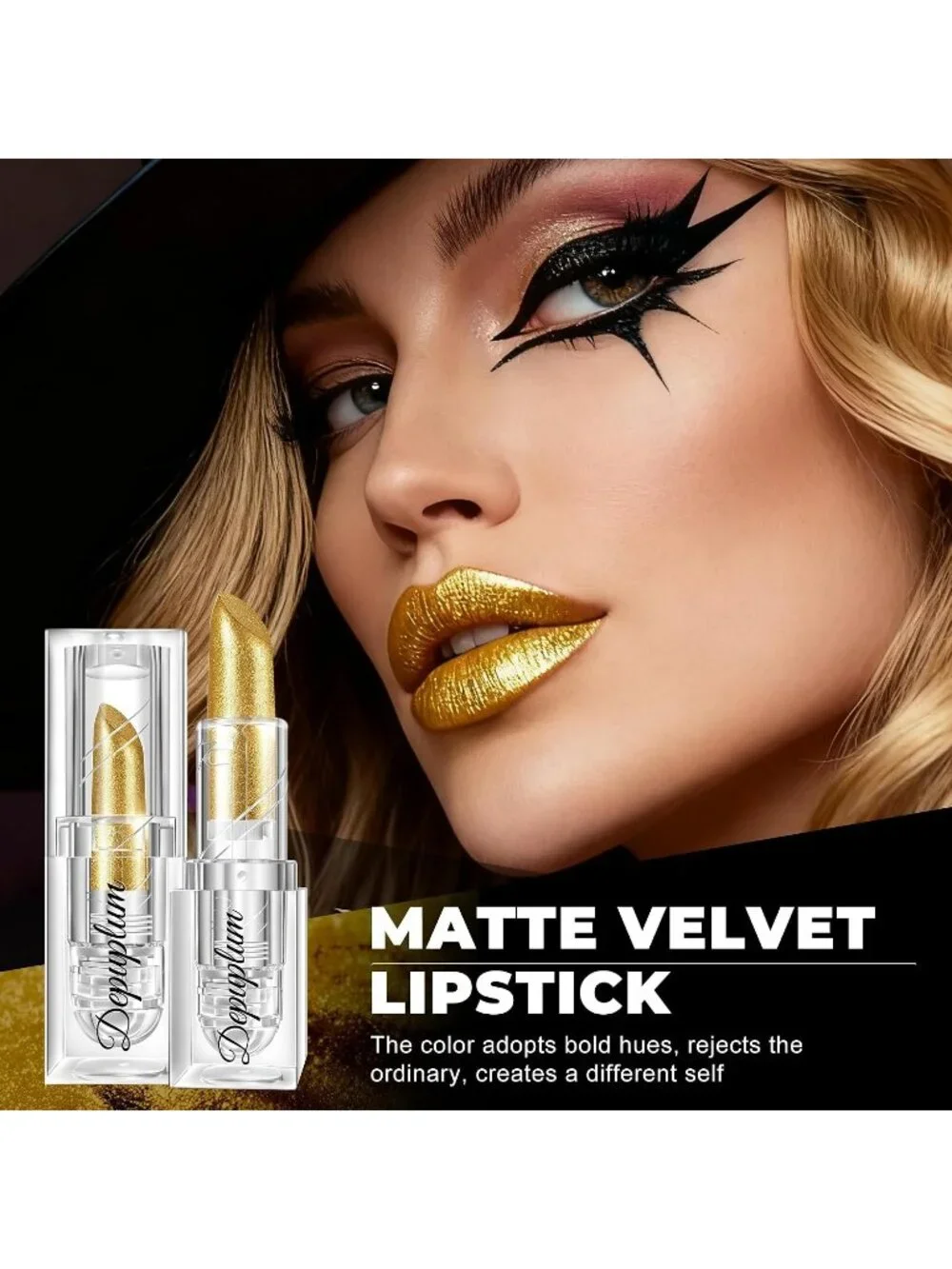 Women's Shimmer Gold Gradient Matte Lip Liner Combo Long Lasting Lip Stick